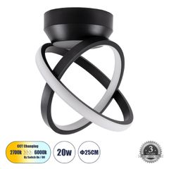Φωτιστικό οροφής AMELIA με LED CCT 20W 2400lm 6000K+ 4500K+ 2700K με διακόπτη On/Off All in One αλουμίνιο linear design 300° IP20 Μ24.5xΠ16xΥ25cm