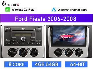 Ford Fiesta (2005-08) Android Car Radio 9" 4+64GB Ασύρματο CarPlay & Android Auto GPS WiFi DSP