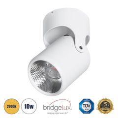 Επιφανειακό Κινούμενο Spot Downlight LED 10W 1250lm 24° AC 220-240V IP20 Φ9cm x Υ16cm - Στρόγγυλο - Λευκό - Θερμό Λευκό 2700K - Bridgelux COB - TÜV Certified Driver - 5 Χρόνια Εγγύηση