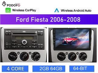 Ford Fiesta (2005-08) Android Car Radio 9" 2+64GB Ασύρματο CarPlay & Android Auto GPS WiFi EQ