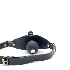 Leather Silicone Ball Gag Lock With Attachment For Dildo