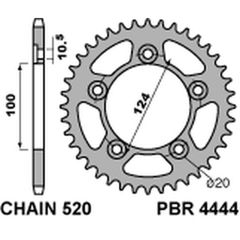 Pbr Standard C45 Steel Rear Sprocket 4444 - 520