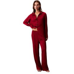 Calvin Klein Γυναικεία Πυτζάμα Σατέν Με Κουμπιά All Over Print CK