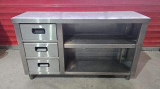 Ανοξείδωτο Τραπέζι Εργασίας (Ερμάριο) με 3 συρτάρια (142*42*87cm)