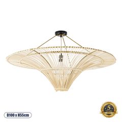Φωτιστικό οροφής boho PALERMO μονόφωτο 1xE27 AC/DC 12-265V ξύλινο μπεζ πλέγμα Φ100xΥ55cm IP20 GLOBOSTAR