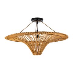 Φωτιστικό οροφής boho PALERMO 1xE27 AC/DC 12-265V ξύλινο μπαμπού πλέγμα IP20 Φ60xΥ36cm μπεζ καφέ
