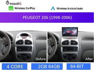 PEUGEOT 206 (1998-2006) Android 9" Οθόνη 2+64GB Ασύρματο CarPlay & Aσύρματο Android Auto GPS WiFi EQ