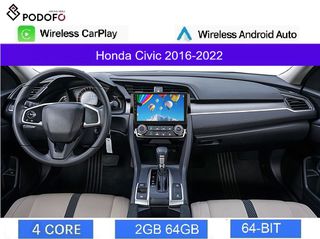 Honda Civic (2016-2022) Android οθόνη 9" 2+64GB Ασύρματο CarPlay & Aσύρματο Android Auto GPS  WiFi EQ