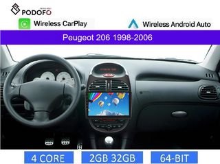 PEUGEOT 206 (1998-2006) Android 9" Οθόνη 2+32GB Ασύρματο CarPlay & Aσύρματο Android Auto GPS WiFi EQ