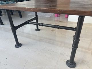 Industrial-Style Cast Iron & Wood Coffee Table – Handmade