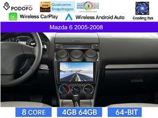 Mazda 6 (2005-2008) Οθόνη 9" Android 15 | 4GB RAM + 64GB ROM | 8-Core Snapdragon | Ασύρματο CarPlay & Ασύρματο Android Auto | GPS | WiFi | DSP | FM/RDS