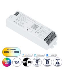 GLOBOSTAR® TUYA-WB5 73008 DC WiFi & Bluetooth Master Dimmer / Controller Υψηλής Ταχύτητας με 5 x 6A 72W Κανάλια DC 12-24V 15A 360W Max IP20 - WiFi & Bluetooth - Μ12.2 x Π3.8 x Υ2.2cm - 5 Χρόνια Εγγύησ