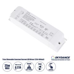 GLOBOSTAR® SKYDANCE-TE-25A 73134 DC Triac & Push Dimmer CC Τροφοδοτικό/Μετασχηματιστής SELV με 1 x 250-900mA 25W Κανάλι AC 220-240V σε DC 10-52V 900mA 25W Max IP20 - Triac & Push Dimming - Μ17.5 x Π4.
