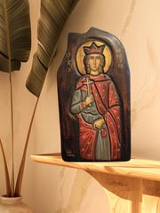 Χειροποίητη σκαλιστή εικόνα της Αγίας Βαρβάρας