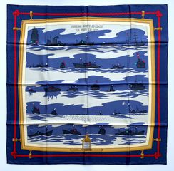 Vintage Silk Scarf / Φουλάρι HERMÈS Carré 90 ‘Feux de Route Apercus la Nuit, en Mer' by Pierre Péron - Σαν καινούργιο
