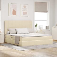 LED Κρεβάτι αποθήκευσης με στρώμα Κρέμ 160 x 200 cm Ύφασμα 3372430