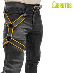BRUTUS Leather Leg Harness  Black-Yellow-thumb-4