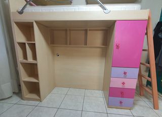 Παιδικό loft κρεβάτι με αποθηκευτικούς χώρους & στρώμα – άριστη κατάσταση