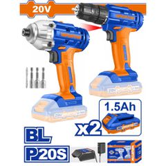 Wadfow Σετ Δραπ/Βιδο + Παλμικό Κατσαβίδι Μπατ. Li-Ion 20v / 1.5ah / 2 Μπατ (Wck2016)