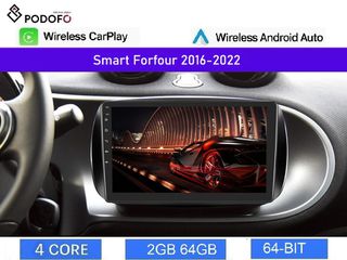 Smart 453 Forfour (2016-22) Car Radio 9" 2+64GB Ασύρματο CarPlay & Aσύρματο Android Auto GPS WiFi EQ