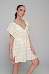 Καφτάνι Παραλίας Κοντό 100% Cotton - Ριγέ-thumb-3