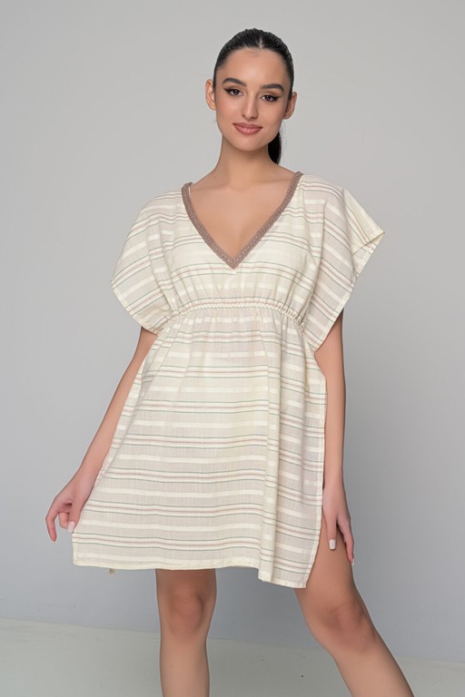 Καφτάνι Παραλίας Κοντό 100% Cotton - Ριγέ
