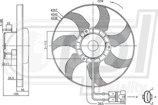 Carro Βεντιλατέρ A/C (Μοτέρ+Φτερωτή) (2PIN) (345mm) (Οβάλ Φισα) (Με ΚΑΛΩΔΙΟ) κατάλληλο για VW TRANSPORTER 1991-1996 (T4) (70A/70H/7DA/7DH) / 7D0955455K - 1 Τεμ
