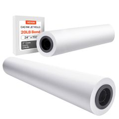 Χαρτί μεγάλου μεγέθους VEVOR, ρολό σχεδίασης 609,6 mm x 45,7 m, 2 ρολά CAD Bond Rolls με πυρήνα 50,8 mm, 80 ρολά σχεδίασης GSM, για σχέδια CAD, μηχανικά σχέδια, χάρτες GIS και αρχιτεκτονικά σχέδια