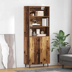 Highboard Παλιό Ξύλο 69,5 x 34 x 180 εκ. Σύνθετο Ξύλο και Γυαλί 3415686