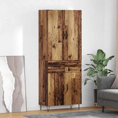 Highboard με συρτάρι 2 pcs Παλιό ξύλο Μηχανική ξυλεία και γυαλί 3415745