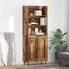 Highboard Παλιό Ξύλο 69,5 x 34 x 180 εκ. Σύνθετο Ξύλο και Γυαλί 3415778