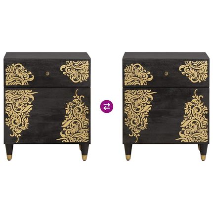 Κομοδίνο με Πόρτα Μαύρο 50 x 33 x 60 εκ Στερεό ξύλο μάνγκο 4018816-thumb-9