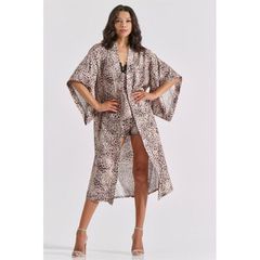 Milena Γυναικεία Ρόμπα Κιμονό Σατέν Midi Animal Print