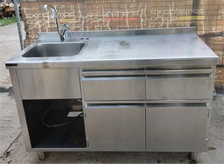 Λάντζα Κλειστή Ανοξείδωτη Με 1 Γούρνα 40x40x24Cm Αποθηκευτικό Χώρο & 2 Συρτάρια 1/1Gn 138x70x87Cm - Μεταχειρισμένη.