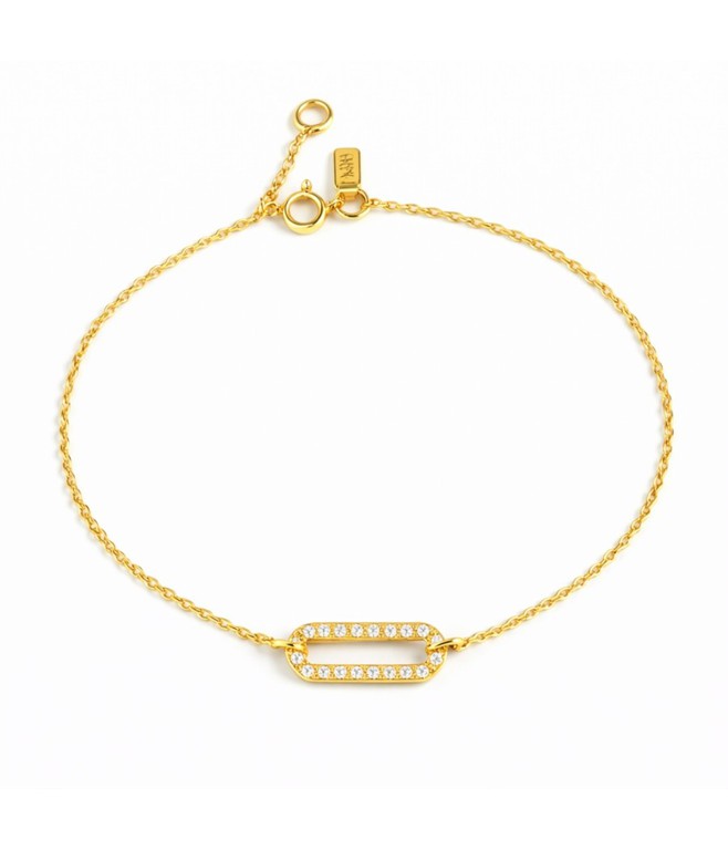 Βραχιόλι χρυσό Κ14 paperclip με λευκά ζιρκόνια 16+2cm 13517