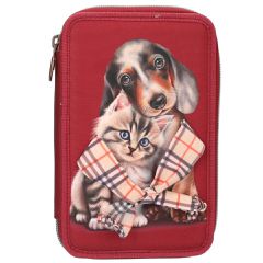 TOPModel - Double Pencil Case FUR EVER FRIENDS - Deep, Warm Red / Toys