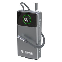 Dudao K31 Pro 45W 20000mAh Power Bank with Built-in Retractable USB-C Cable - Gray