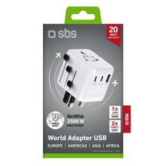 SBS Travel Adapter 2xUSB-C 1xUSB-A Universal - White-thumb-1