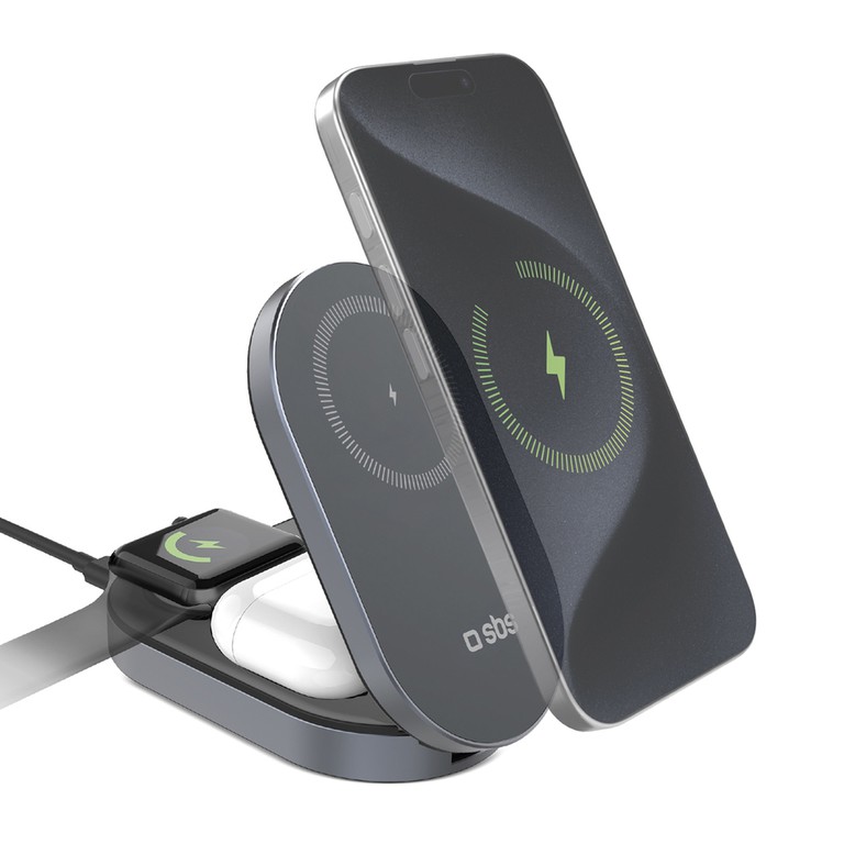 Foldable 3in1 wireless stand, QI2 and MFI