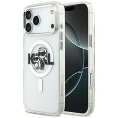 Karl Lagerfeld IML Glitter Karl & Choupette Sketch Logo MagSafe Case for iPhone 17 Pro Max - Clear