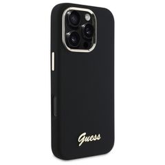 Guess Silicone Script Metal Logo & Frame Case for iPhone 16 Pro - Black-thumb-3
