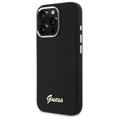Guess Silicone Script Metal Logo & Frame Case for iPhone 16 Pro - Black-thumb-1