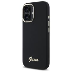 Guess Silicone Script Metal Logo & Frame Case for iPhone 16 - Black-thumb-1
