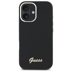Guess Silicone Script Metal Logo & Frame Case for iPhone 16 - Black-thumb-2