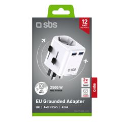 SBS universal travel adapter - EU 2xUSB-A - white-thumb-1