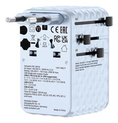 Verbatim - Charge 'n' Travel 100W Universal Travel Adapter with retractable cable Blue / Electronics