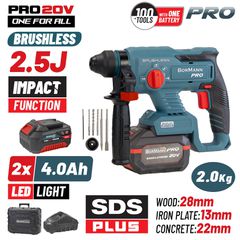 BORMANN Pro BBP5301X44CA Πνευματικό Σκαπτικό Μπαταρίας 20V,2x4Ah,Brushless, 2.5J, SDS-Plus & Βαλίτσα