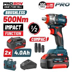 BORMANN Pro BBP5422X44CA Μπουλονόκλειδο Compact Brushless Mπαταρίας 20V Li-Ion, 500Nm, 2x4Αh,Βαλίτσα