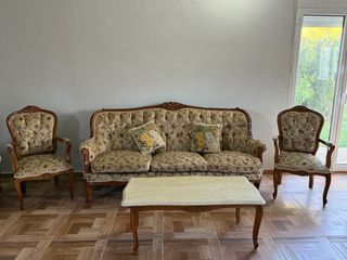 Σκαλιστό Vintage Σαλόνι από μασίφ ξύλο με βελούδινο ύφασμα