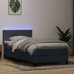 Κρεβάτι Boxspring με Στρώμα & LED Σκούρο Γκρι 100x210 εκ. Βελούδινο 3316870